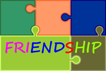 The theme of friendship in the concept of puzzle, unity and togetherness is displayed in colorful