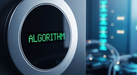 Algorithm Concept Displayed on a Digital Screen, representing artificial intelligence, advanced computing, and secure data processes