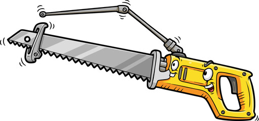 Animated Cartoon Hand Saw with Smiling Face and Expressive Features