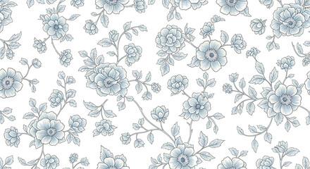 Fototapeta premium Blue floral seamless pattern