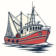 Collection of retro fishing trawler boat vector illustrations for logo & branding