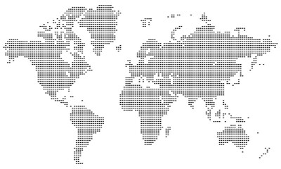 Rectangular shape in dot pattern vector world map. Global geography in a rectangular horizontal shape. Word map showcases all continents of the world. Vector world map view © Afifa Tazrimin