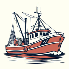 Collection of retro fishing trawler boat vector illustrations for logo & branding