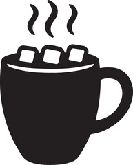 Silhouette of a hot chocolate mug with marshmallows, symbolizing cozy drink, warmth, comfort, and winter treat.