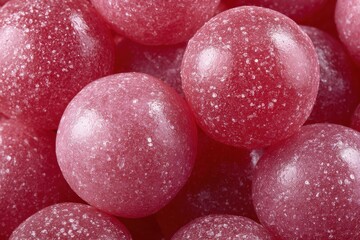 Red Candy Spheres A pile of irresistible round raspberry confectionery sugared and delicious perfect for sweets sugar