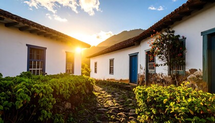 Fototapeta premium Sunrise over colonial village