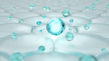 Micro needle serum drop glowing on skin cells 3D illustration