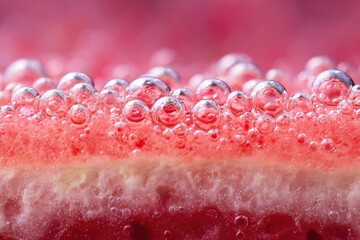 Fototapeta premium Close-Up of Bubbles on Juicy Watermelon Slice with Red Background