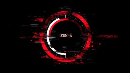 A digital countdown timer displaying 3 seconds with a sleek red and white design, set against a black background.