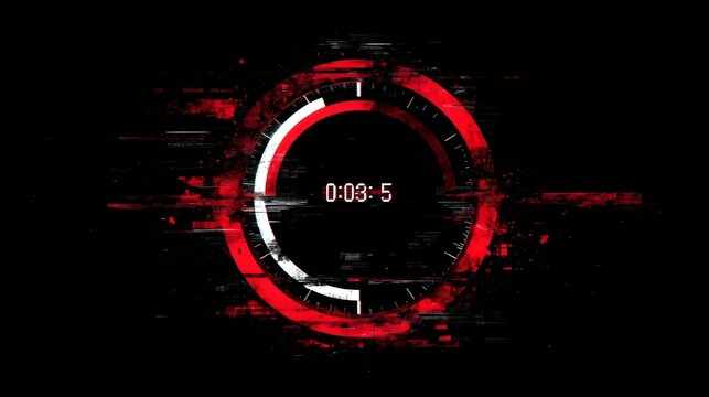 A digital countdown timer displaying 3 seconds with a sleek red and white design, set against a black background. - Powered by Adobe