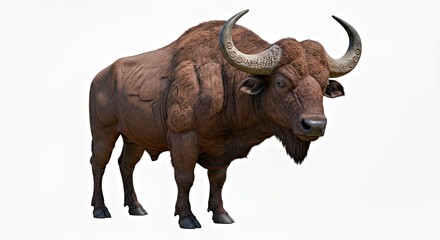 Obraz premium Buffalo with Stylized Horns Centered on a White Backdrop