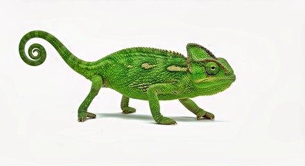 Fototapeta premium Chameleon with a Curled Tail on a White Background