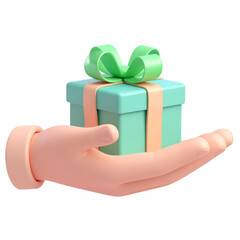Hand holding green gift box with ribbon symbolizing generosity surprise and celebration perfect for festive birthday or holiday themes conveying happiness and kindness