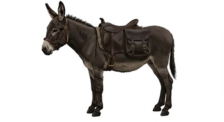 Humble Donkey with Pack on its Back on a White Backdrop