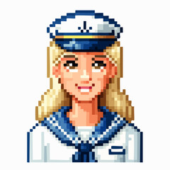 Obraz premium Pixel Art Cute Sailor Girl with Anchor - 8bit Retro Game Character