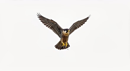 Fototapeta premium Dynamic Falcon with Extended Claws in Mid-air Dive on White Backdrop
