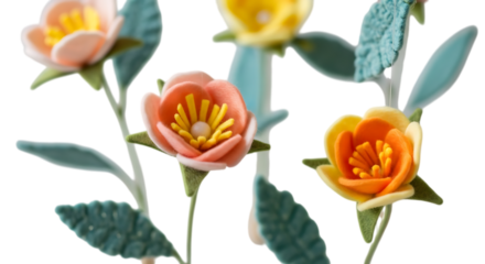 Artificial flowers isolated on transparent background, decorative floral arrangement