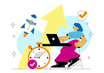 Career Upskilling Illustration featuring Self Improvement with Mentorship, Upskill, Development Strategies, and Smart Thinking in a Background