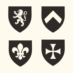 Fototapeta premium Heraldic shields with lion chevron fleur de lis and cross