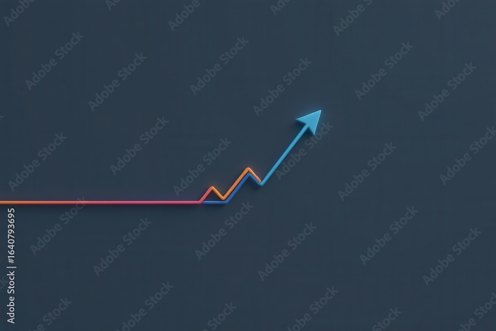 Poster abstract upward trending graph with colorful lines on dark background arrow