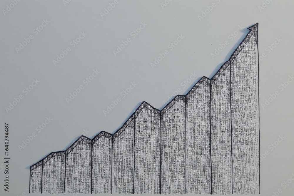 Poster ascending line graph illustration upward trend shown with textured columns and arrow