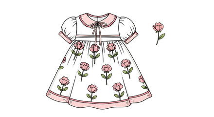 Cute baby girl dress with rose pattern isolated on transparent background