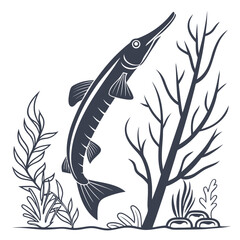 Obraz premium Long-nosed Fish Swimming in Underwater Garden