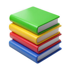 Fototapeta premium Stack of four colorful hardcover books in green yellow red and blue isolated on transparent background