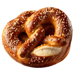 close-up of a golden brown, salted pretzel isolated on transparent or white background, png