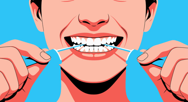 Illustration showcasing a person diligently flossing their teeth for oral hygiene and dental care