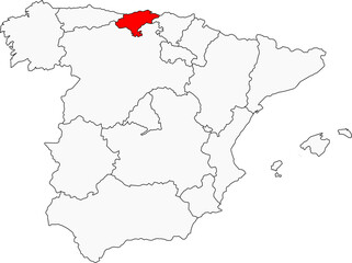 Obraz premium Map of Spain highlighting the autonomous community of Cantabria. Ideal for projects on its rugged coast, natural parks, or the city of Santander