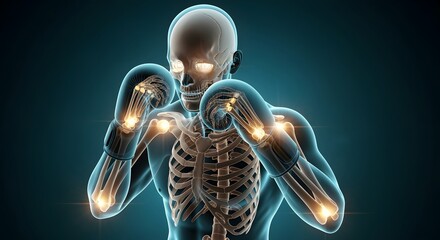 Anatomical Skeleton Boxing in Teal with Gloves Anatomy Science