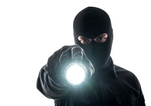 Burglar with flashlight cut out