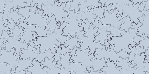 Seamless pattern of stylized maple leaves, rough line art, blue tones. Organic, intertwined autumnal design. Ideal for botanical textile prints and backgrounds. 