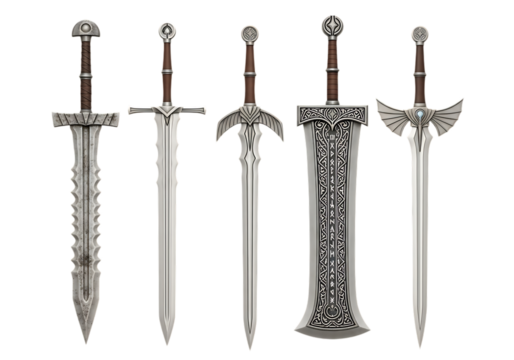 Five fantasy swords cut out
