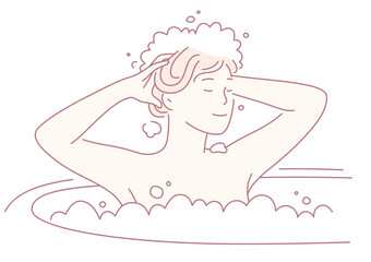 A peaceful illustration of an individual delighting in a bubbly bath, perfectly embodying relaxation and selfcare