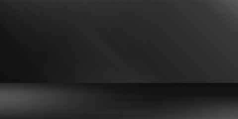 Limbo black background. Abstract dark gradient backdrop. Color wall of studio, room, stand for product display or photo. Modern banner with empty place for advertising text. Vector illustration.