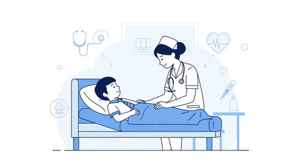 Nurse Provides Care For A Child Patient During Medical Checkup In Hospital