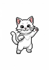 Obraz premium Adorable pixel art white kitten playfully poses, paw raised.