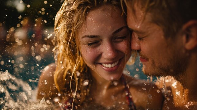 Romantic Couple Enjoying a Poolside Moment