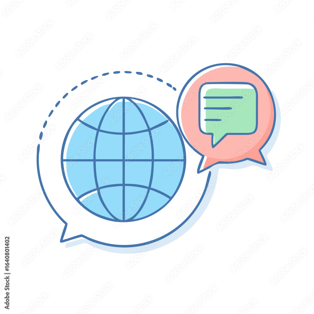 Poster global communication vector icon with speech bubble conveying world connection