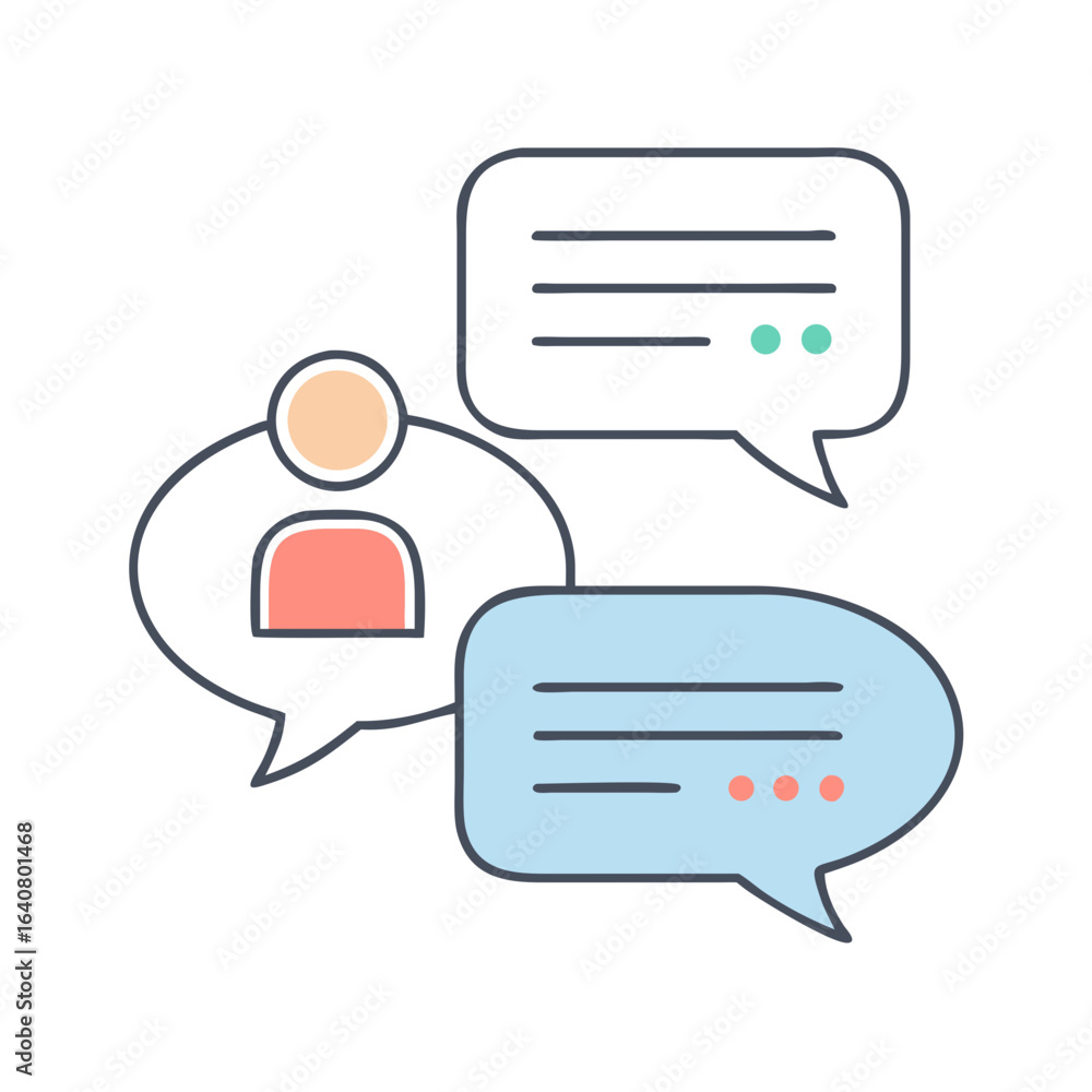 Poster user profile with chat bubbles representing online communication and social interaction