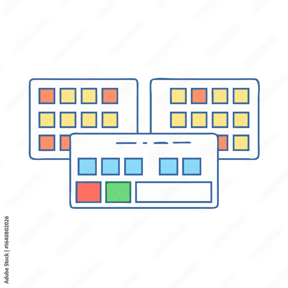 Poster Multiple instances of a data grid or dashboard interface design concept