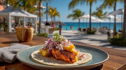 Grilled Fish Taco with Pineapple Salsa at Beachfront Restaurant