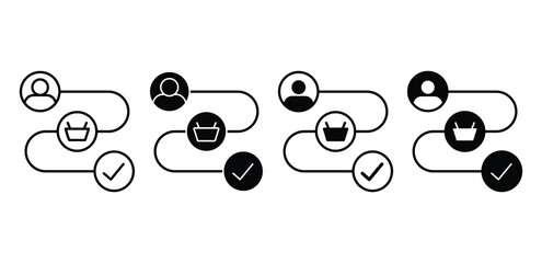 Customer Journey Flowchart Black and White Icons Showing Purchase Process Vector Design Illustration