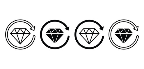 Black and White Diamond Icon with Circular Arrows Customer Lifetime Value Vector Design Illustration