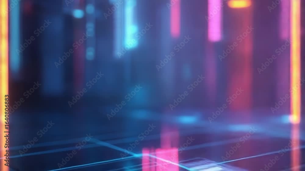 Poster futuristic server room processing big data with glowing charts
