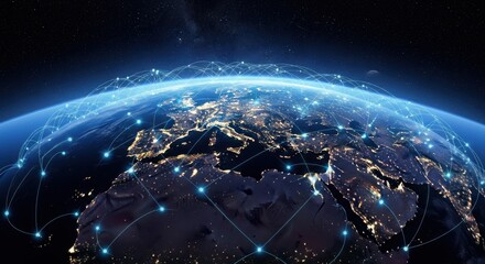 Obraz premium Global Digital Network Connecting Cities and Continents