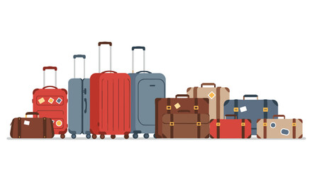 Variety of colorful luggage in a flat design style on a white background