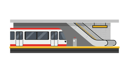 Modern urban metro train with escalator in minimalist flat design